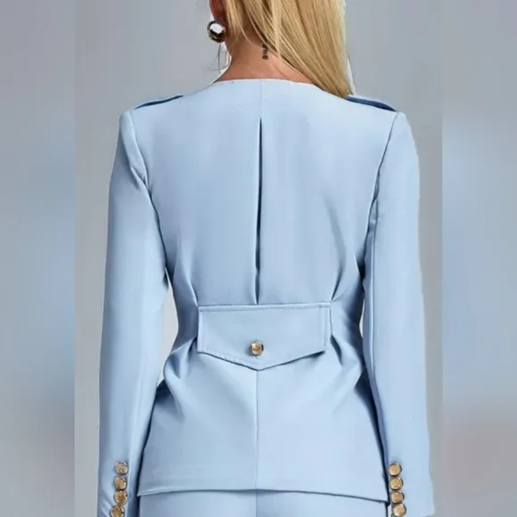 Sky blue v-neck pocket blazer suit jacket for women sz M - Picture 2 of 16